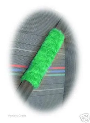 1 pair of Fuzzy faux fur Emerald Green car seatbelt pads furry and fluffy