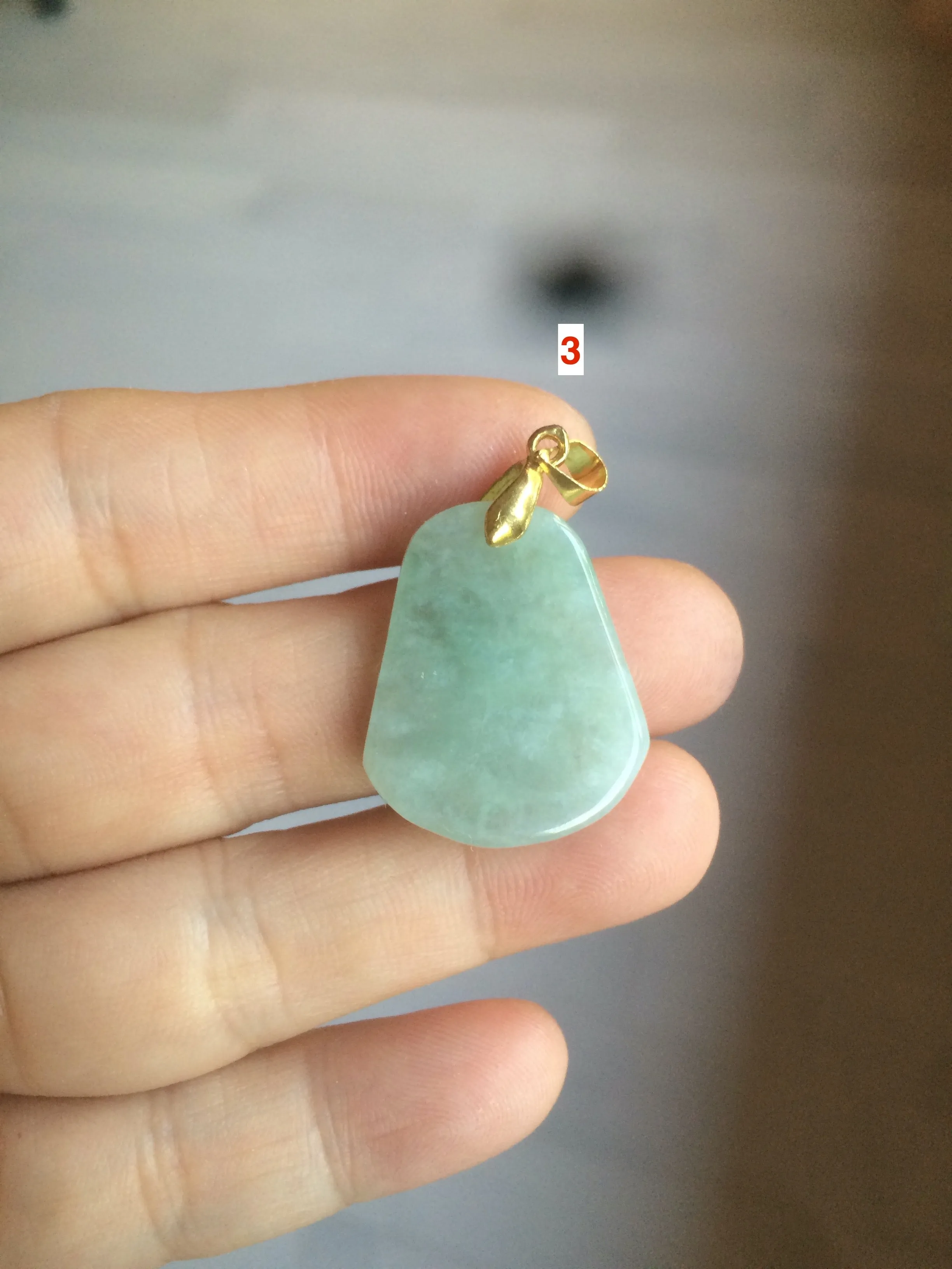 100% Natural icy watery light green Jadeite Jade safe and sound pendant E63