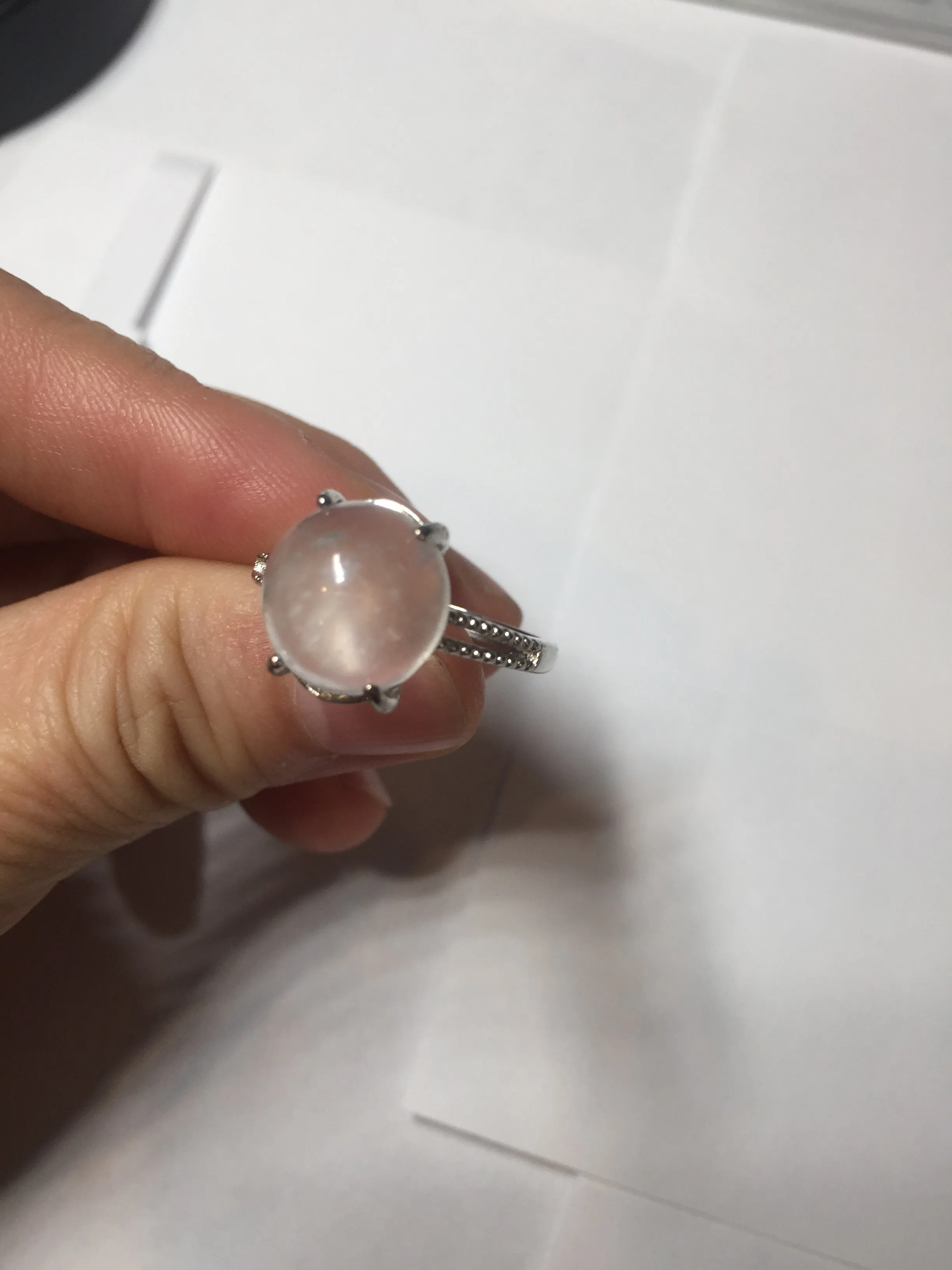 100% Natural icy white clear ShuiMo Jade(水沫玉,foam of the water, quartzite) ring XY106