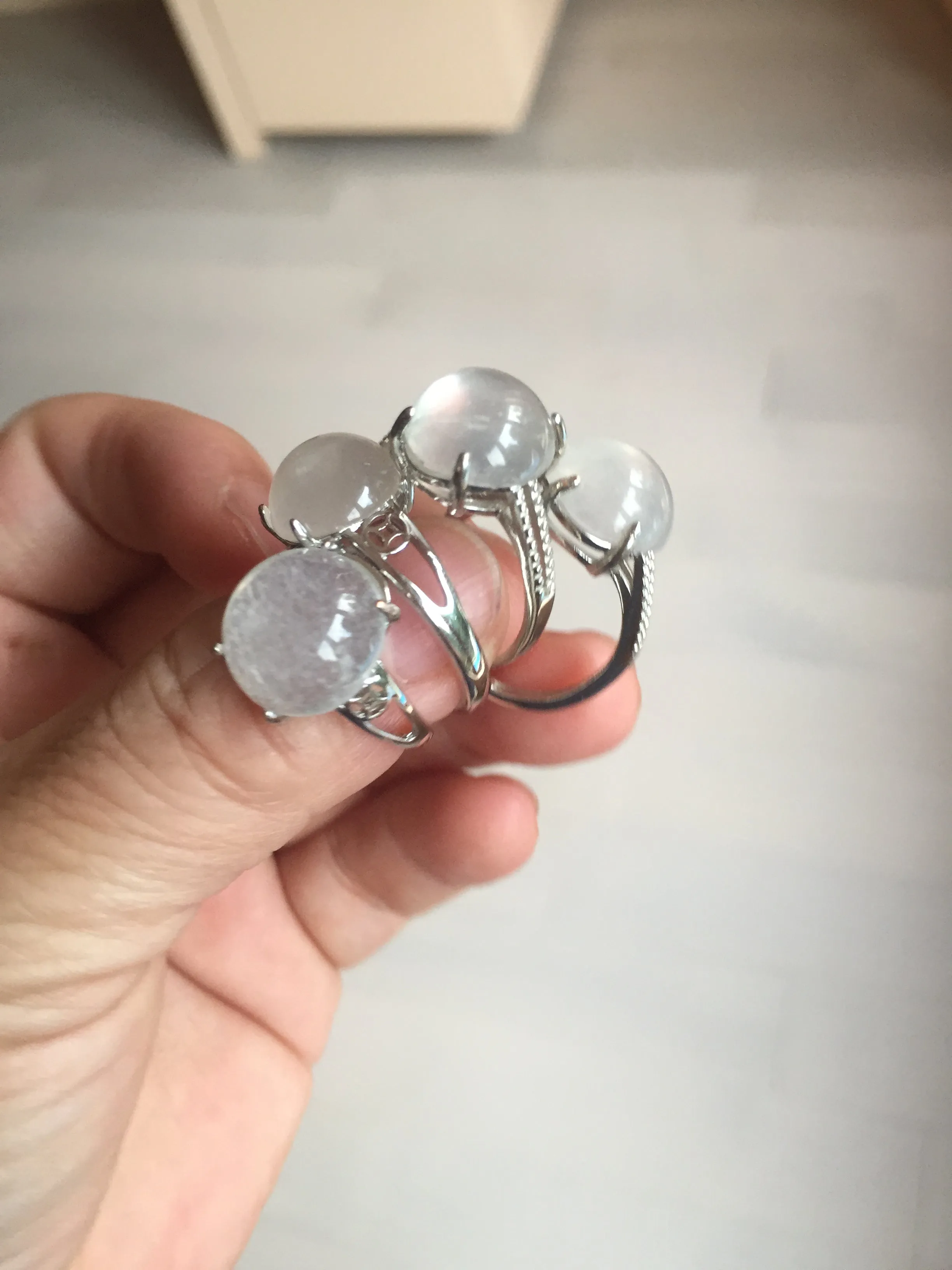 100% Natural icy white clear ShuiMo Jade(水沫玉,foam of the water, quartzite) ring XY106