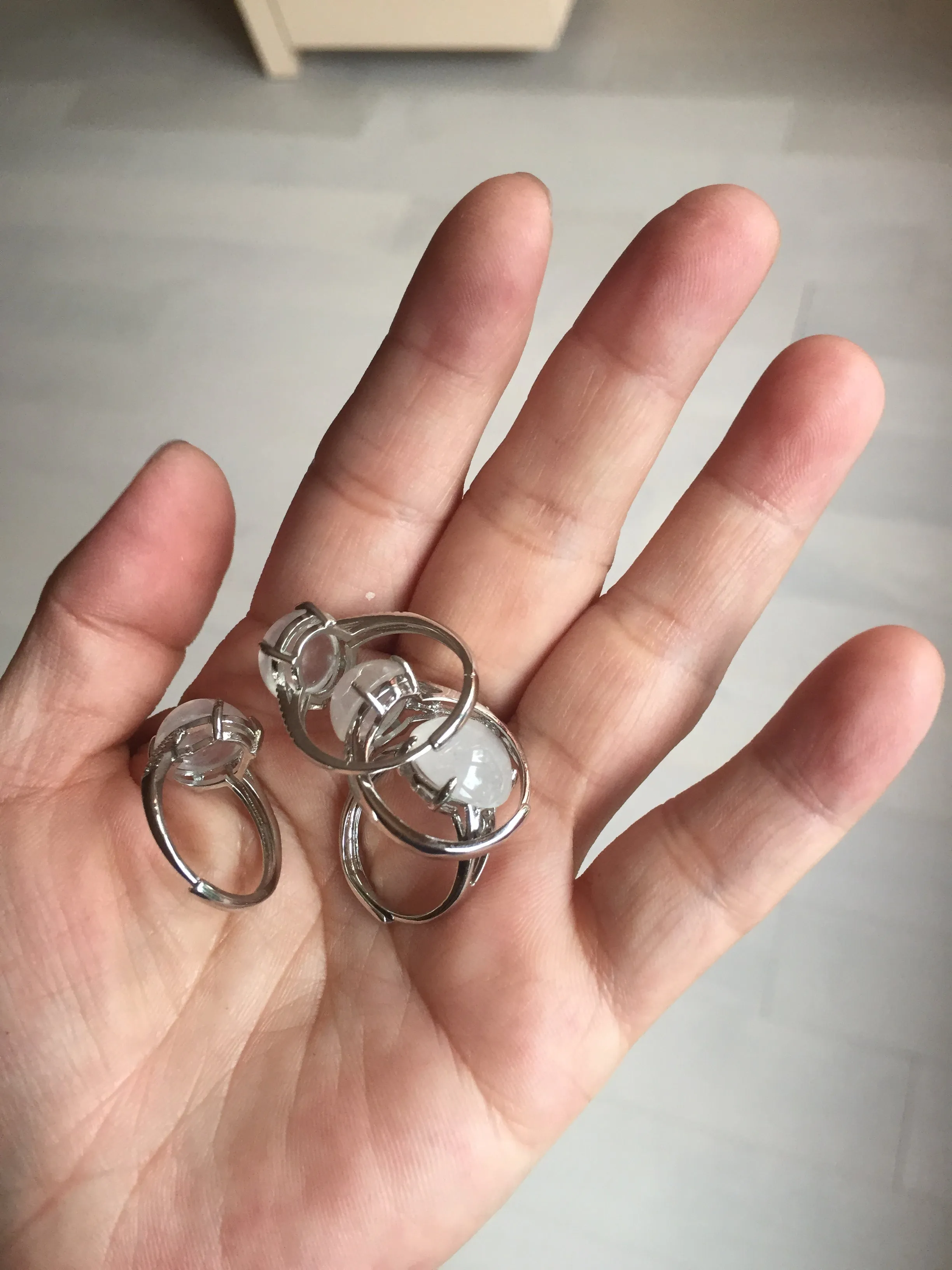 100% Natural icy white clear ShuiMo Jade(水沫玉,foam of the water, quartzite) ring XY106