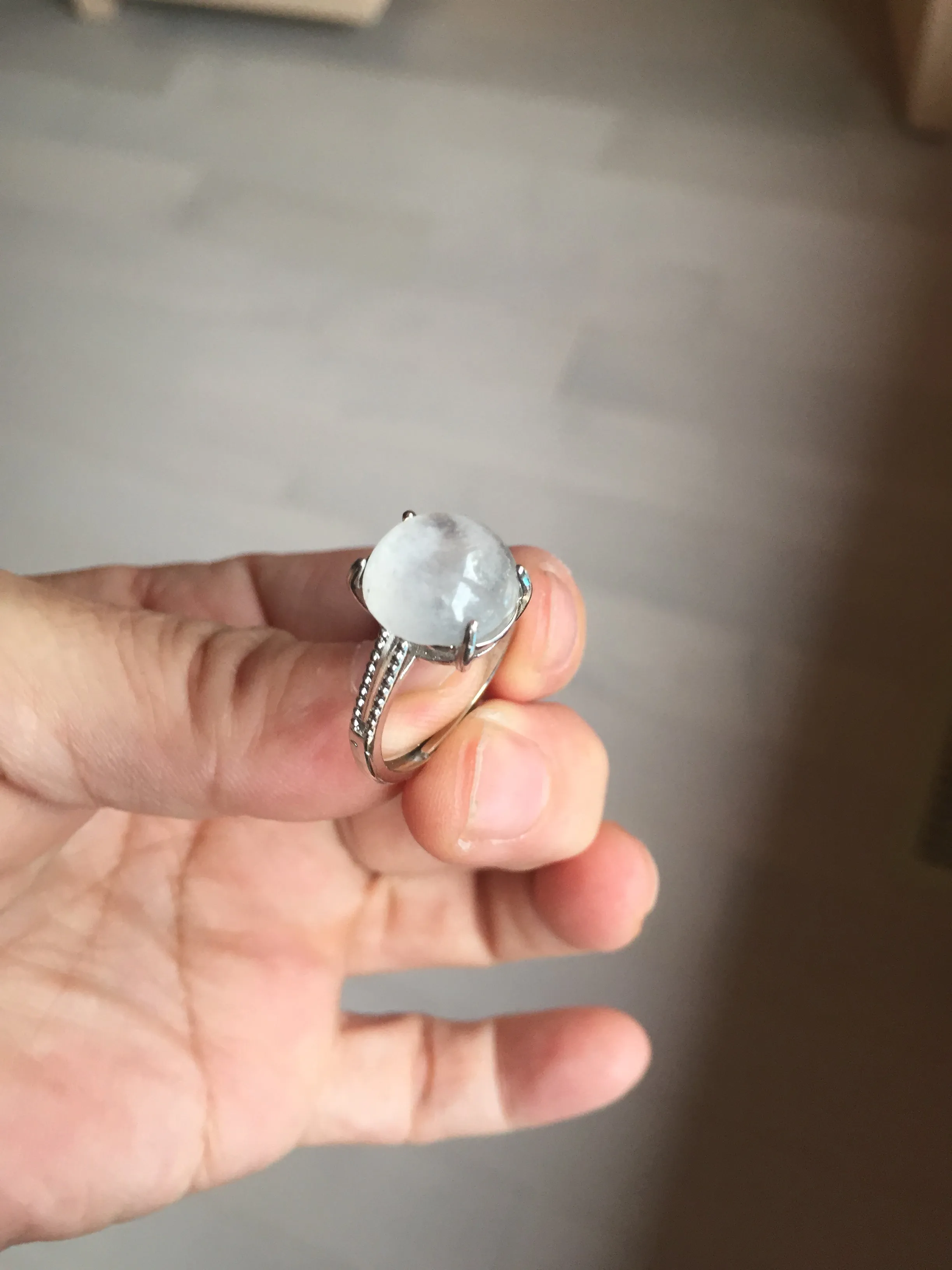 100% Natural icy white clear ShuiMo Jade(水沫玉,foam of the water, quartzite) ring XY106