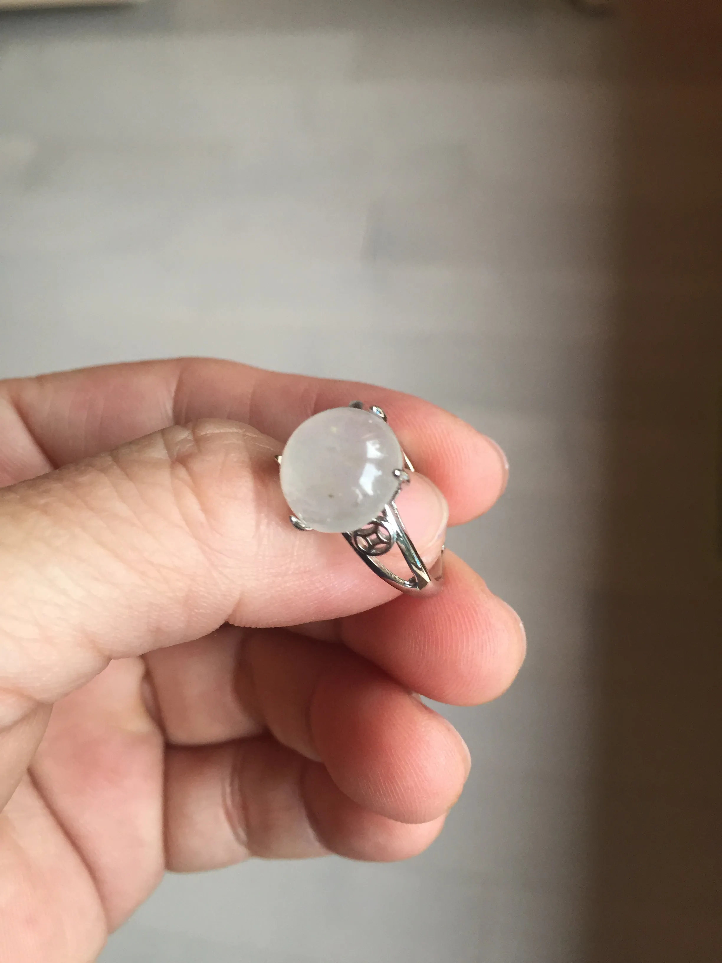 100% Natural icy white clear ShuiMo Jade(水沫玉,foam of the water, quartzite) ring XY106