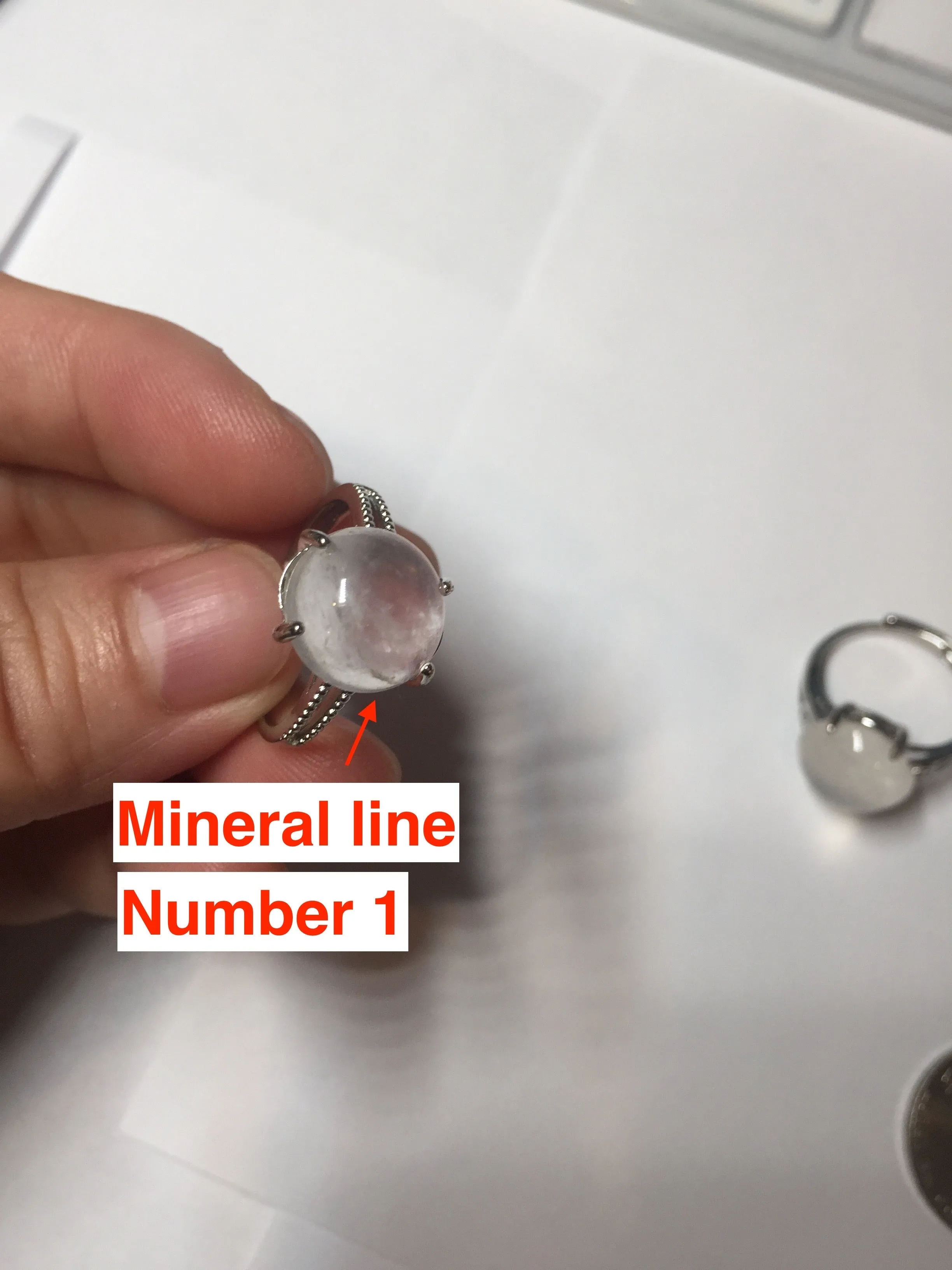 100% Natural icy white clear ShuiMo Jade(水沫玉,foam of the water, quartzite) ring XY106