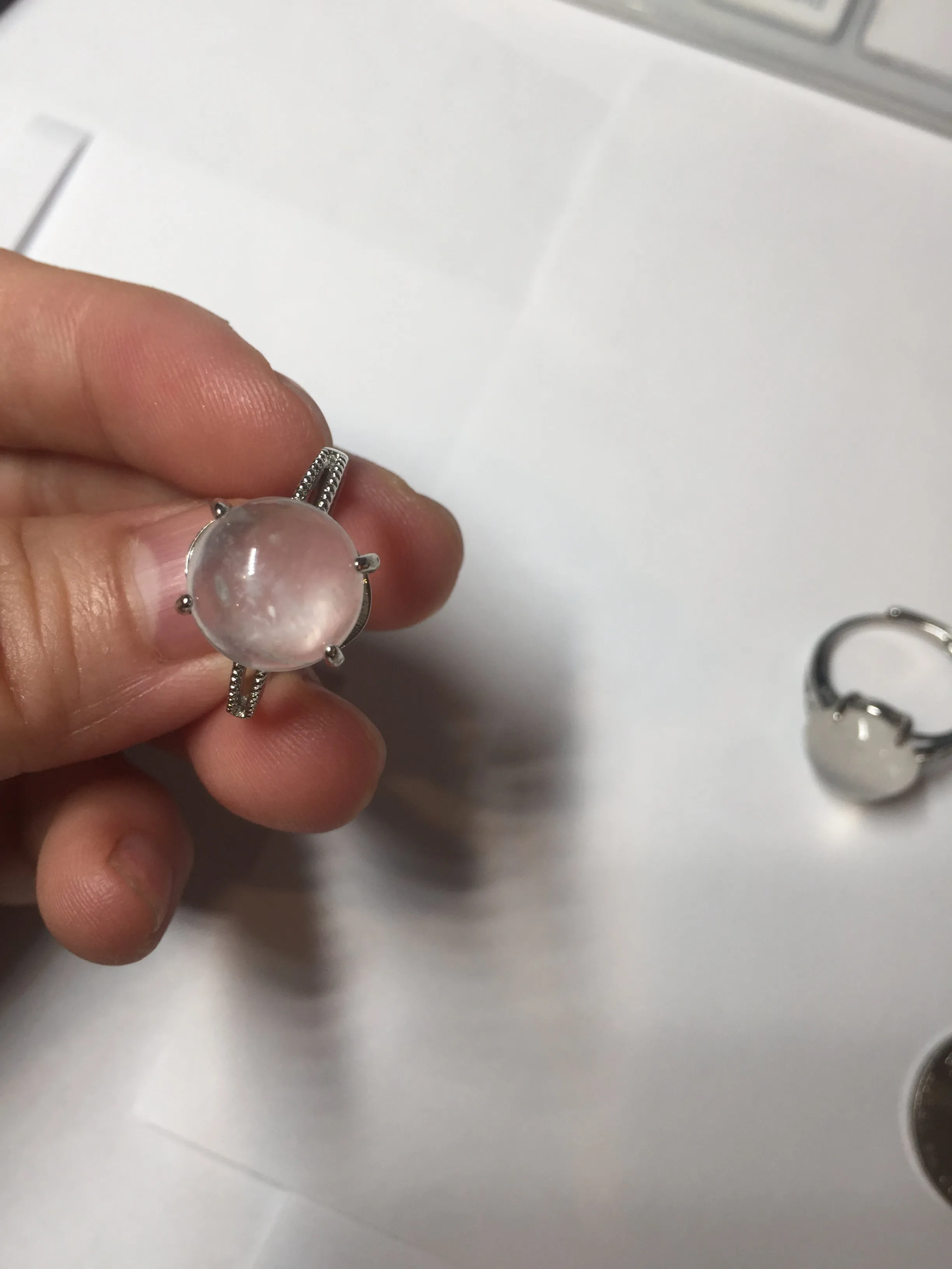 100% Natural icy white clear ShuiMo Jade(水沫玉,foam of the water, quartzite) ring XY106