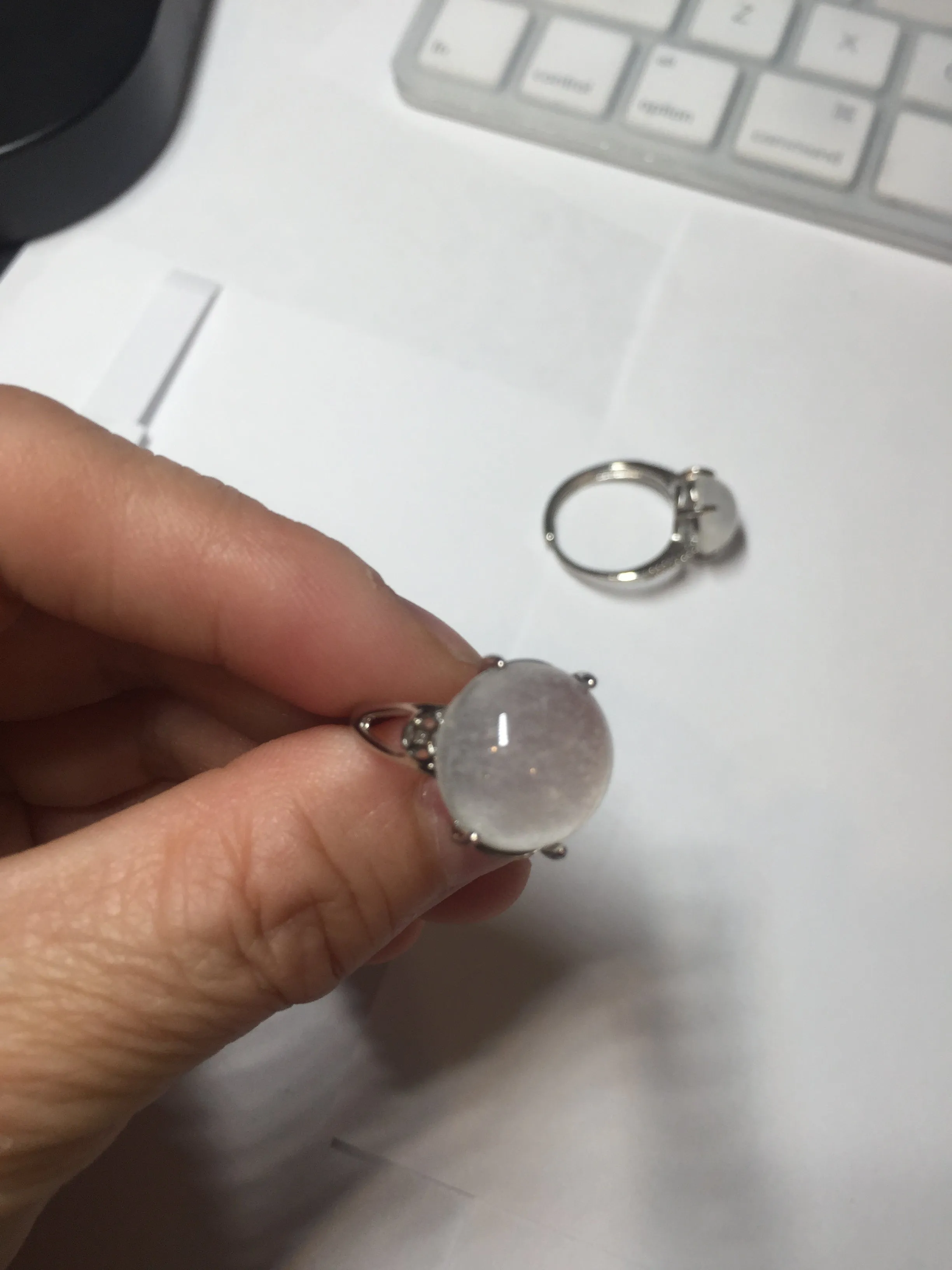 100% Natural icy white clear ShuiMo Jade(水沫玉,foam of the water, quartzite) ring XY106