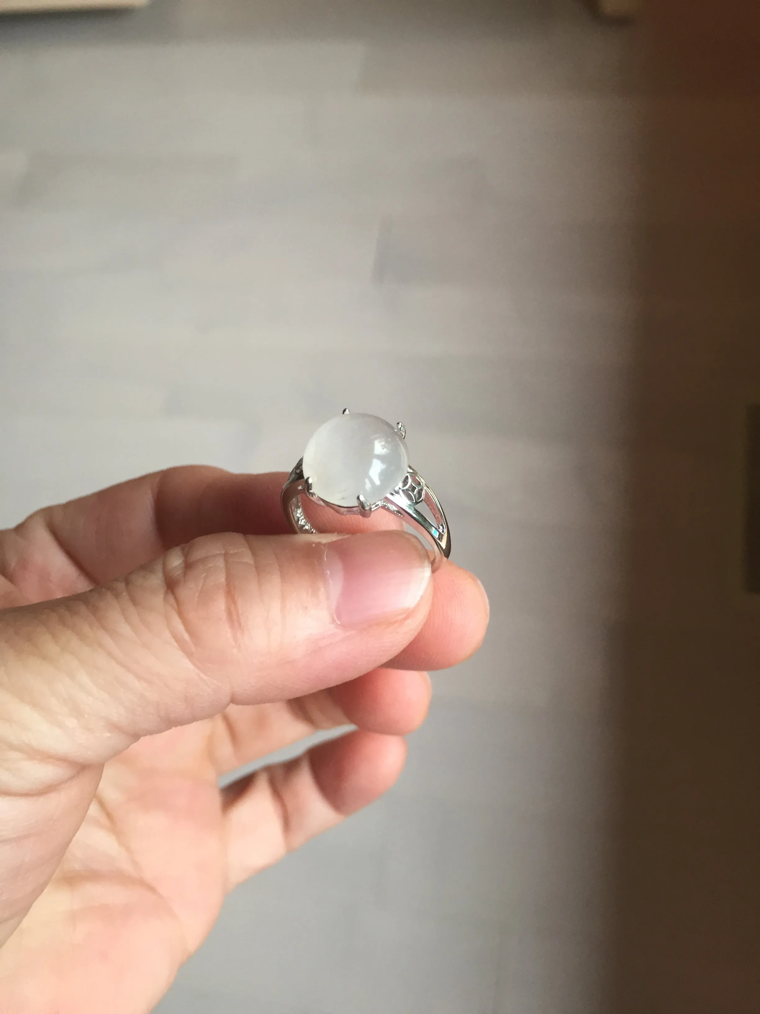 100% Natural icy white clear ShuiMo Jade(水沫玉,foam of the water, quartzite) ring XY106