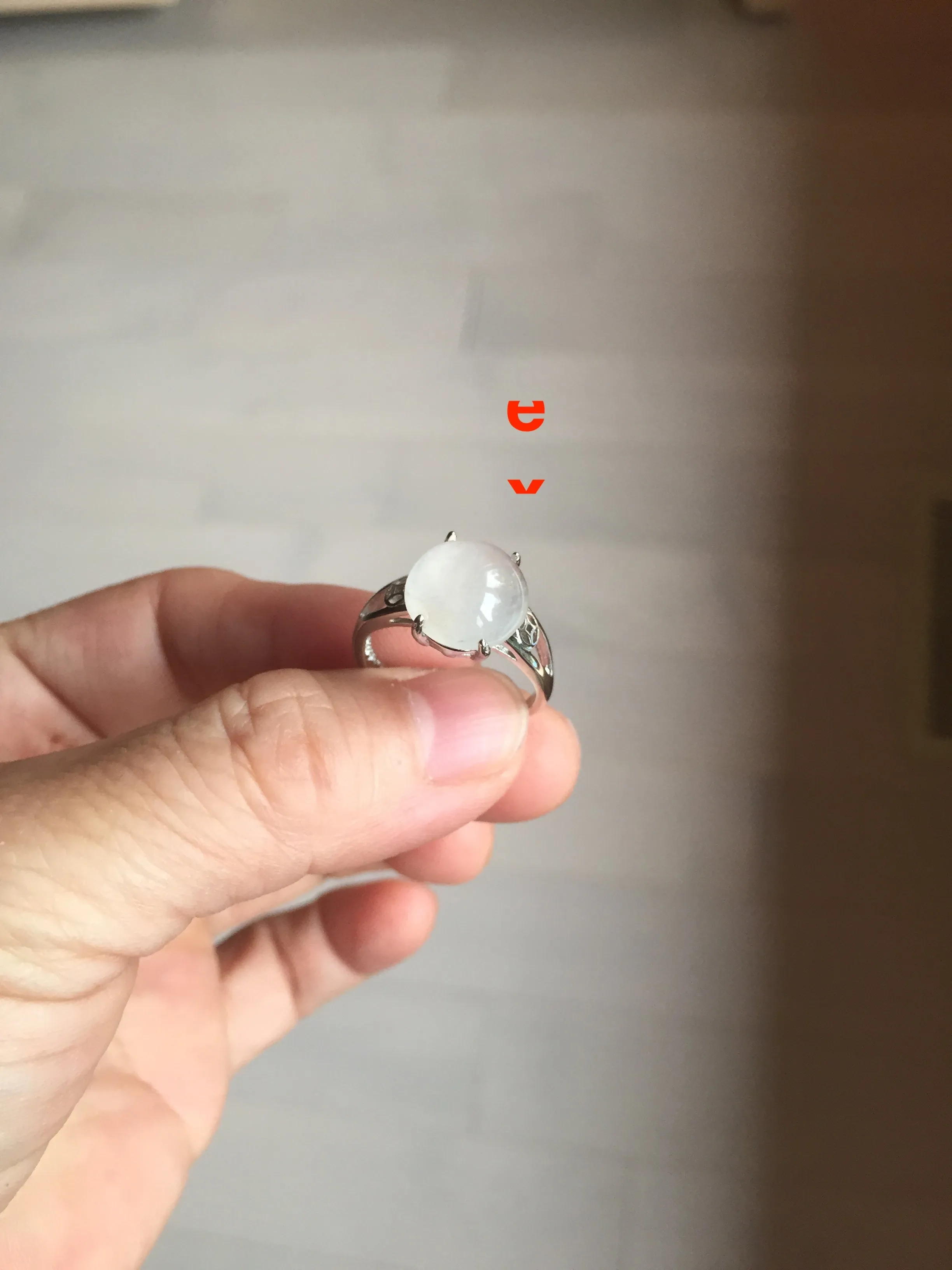 100% Natural icy white clear ShuiMo Jade(水沫玉,foam of the water, quartzite) ring XY106