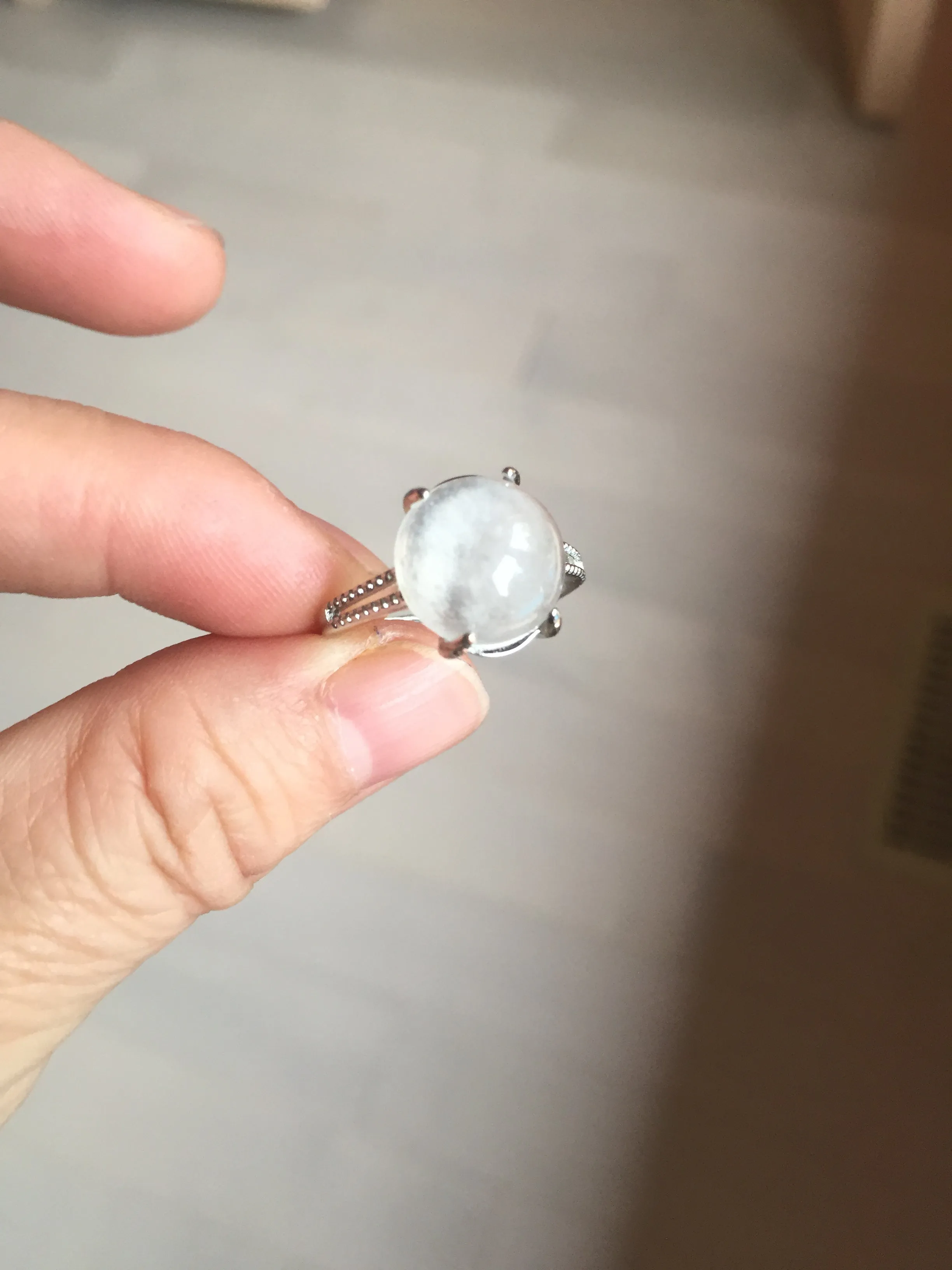 100% Natural icy white clear ShuiMo Jade(水沫玉,foam of the water, quartzite) ring XY106