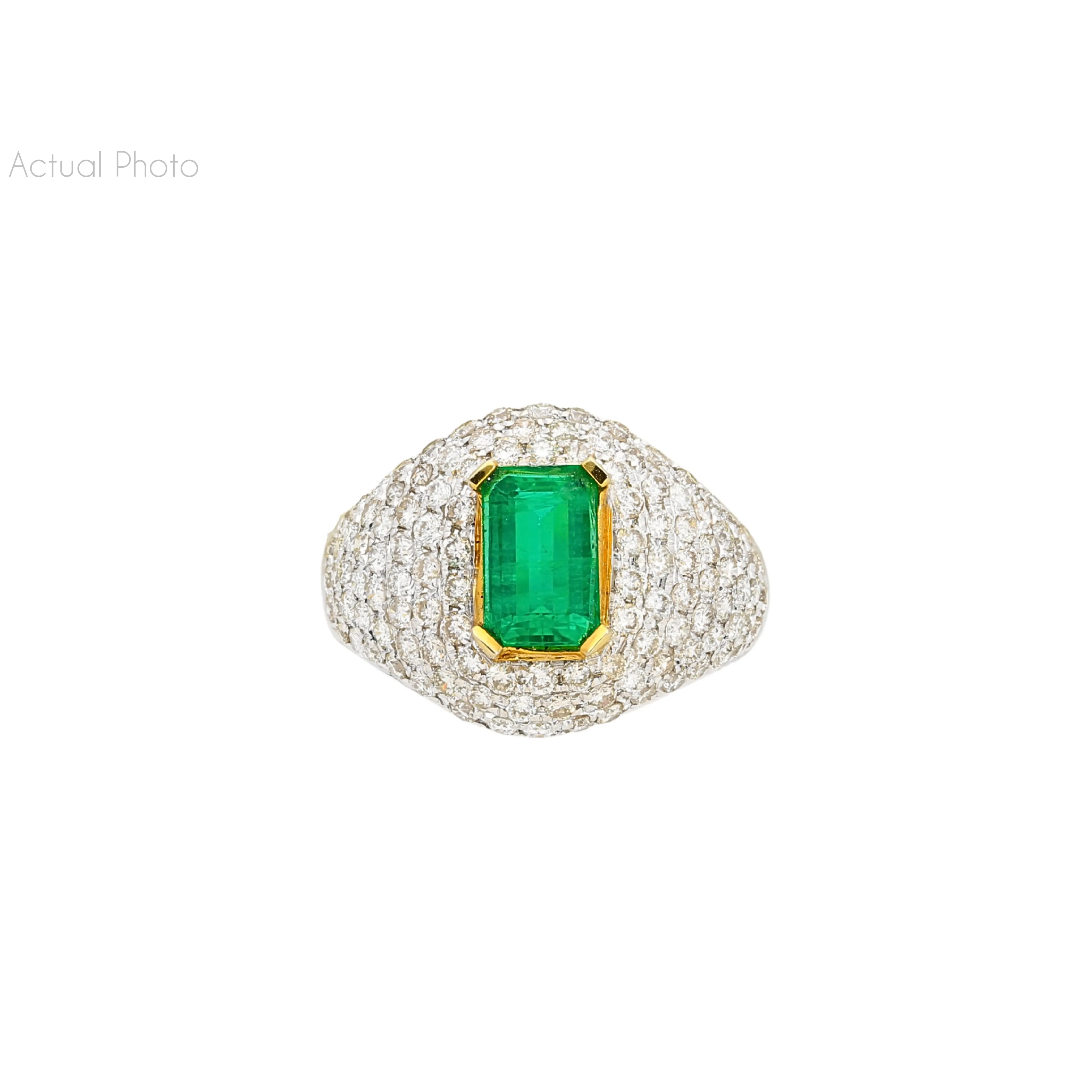 1.25 Carat Zambian Emerald and Diamond Pave Cluster Art Deco Ring