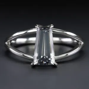 1.35ct SPINEL COCKTAIL RING 14k WHITE GOLD SPLIT SHANK PURPLE GRAY BAGUETTE