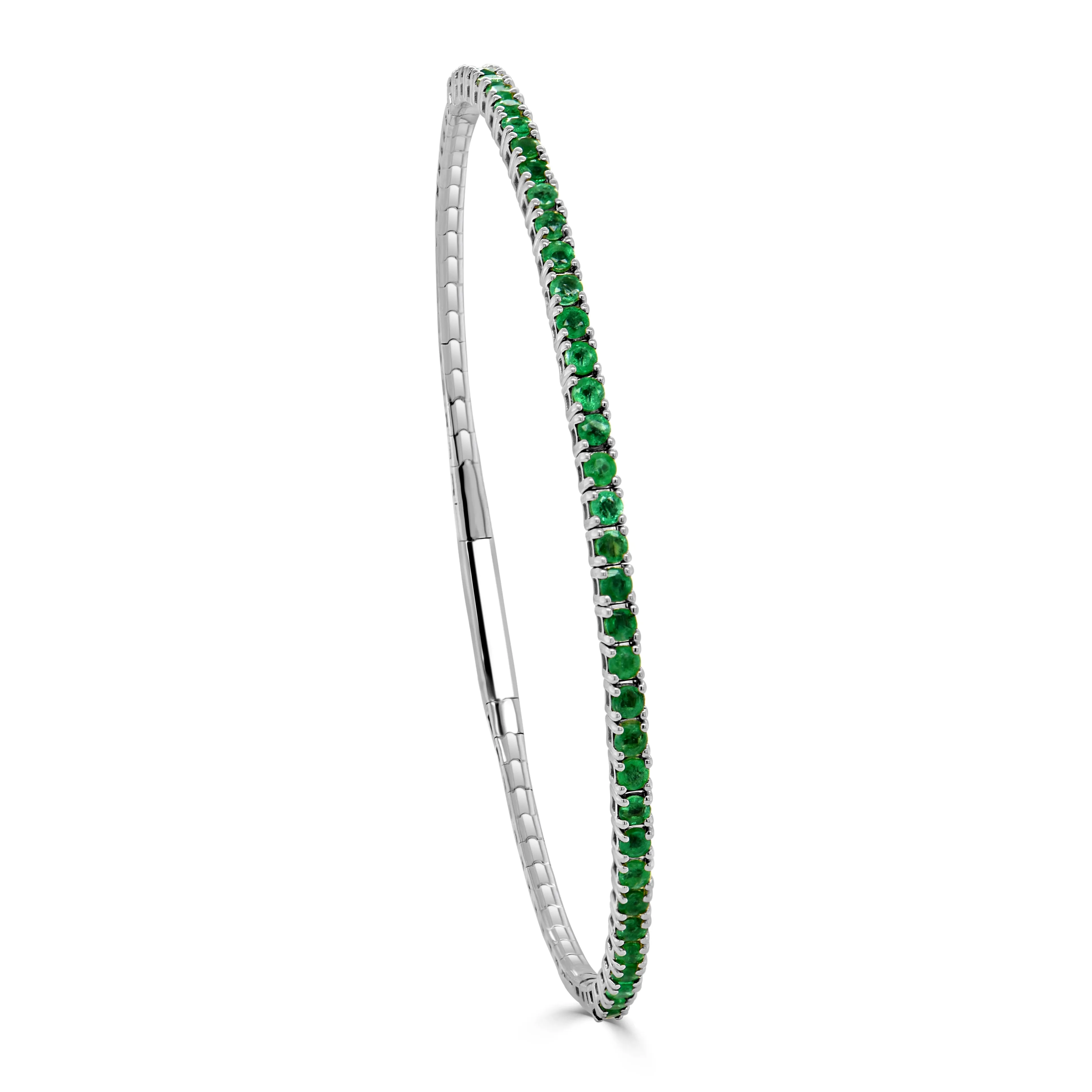 14K Gold & Green Emerald Flexible Bangle - 1.71ct