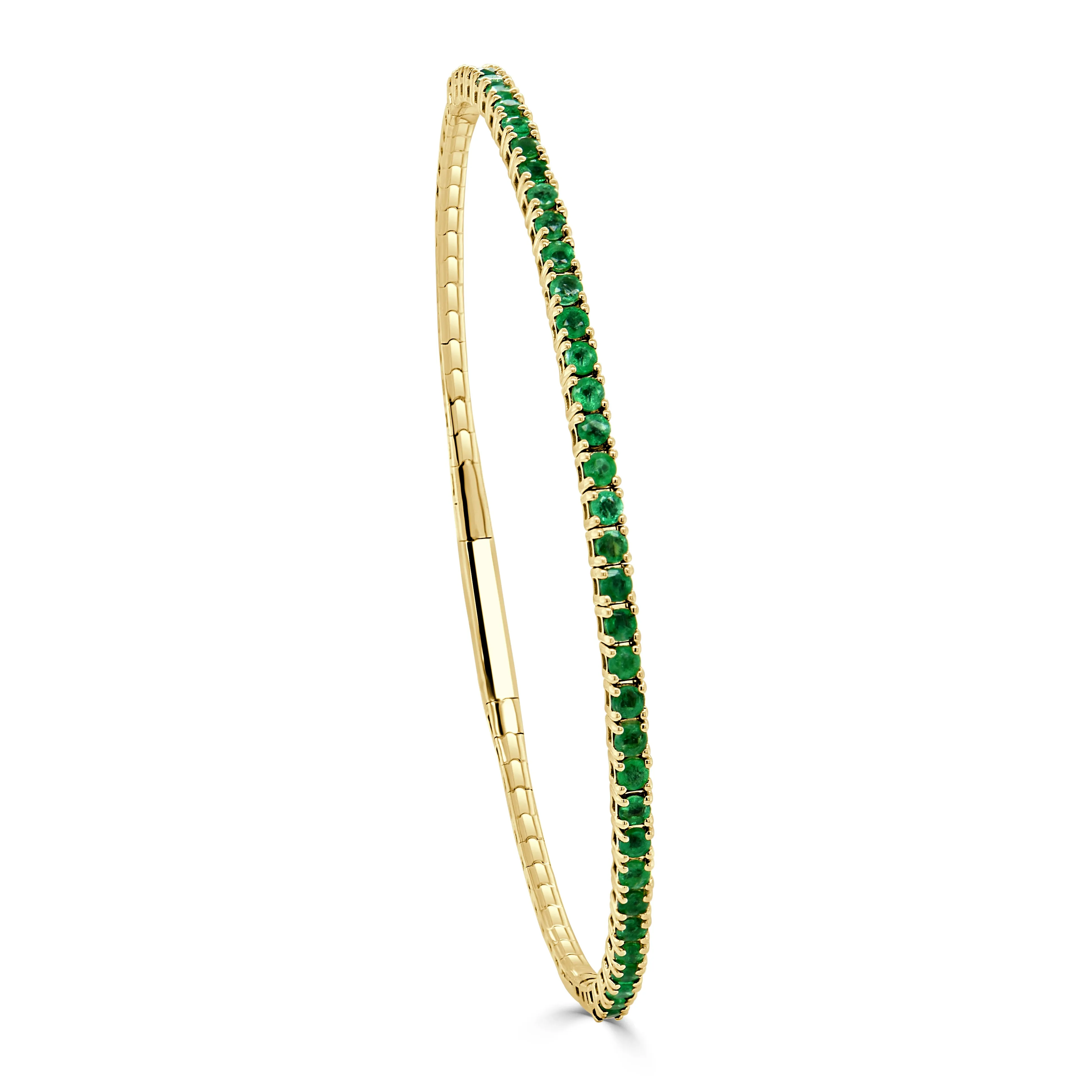 14K Gold & Green Emerald Flexible Bangle - 1.71ct