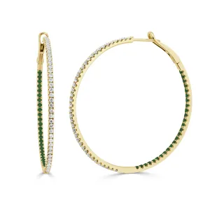 14K Gold Diamond Outside & Emerald Inside Hoops - 1.26ct