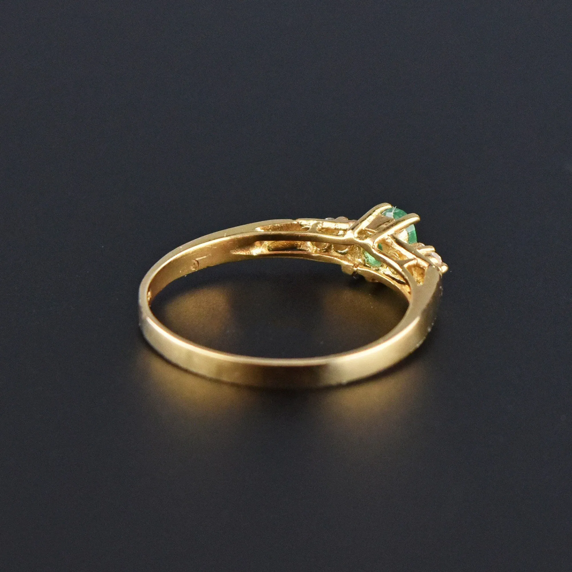 14K Gold Emerald Diamond Stacking Ring, Sz 6.5