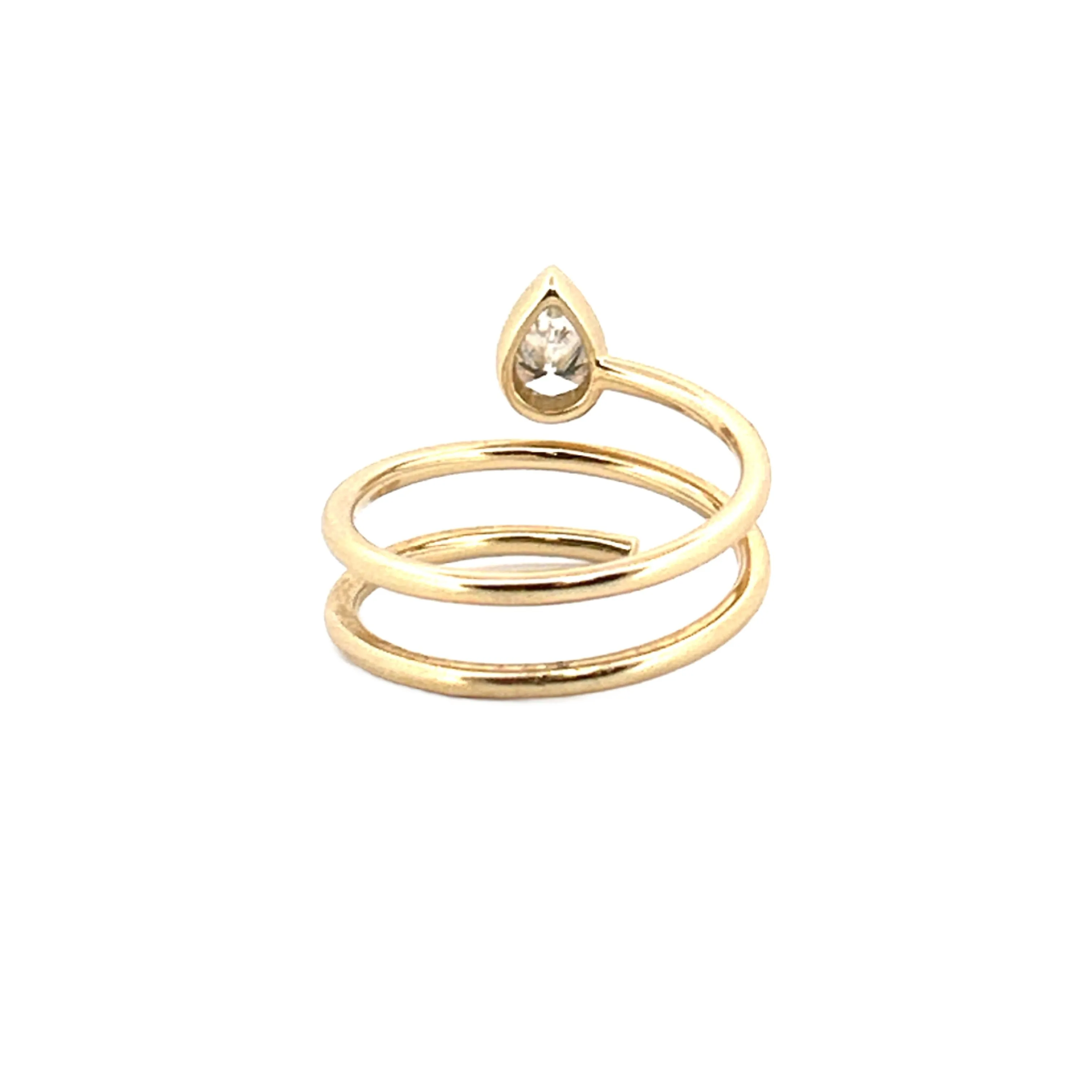 14K Gold Wrapped Pear Bezel Diamond Ring