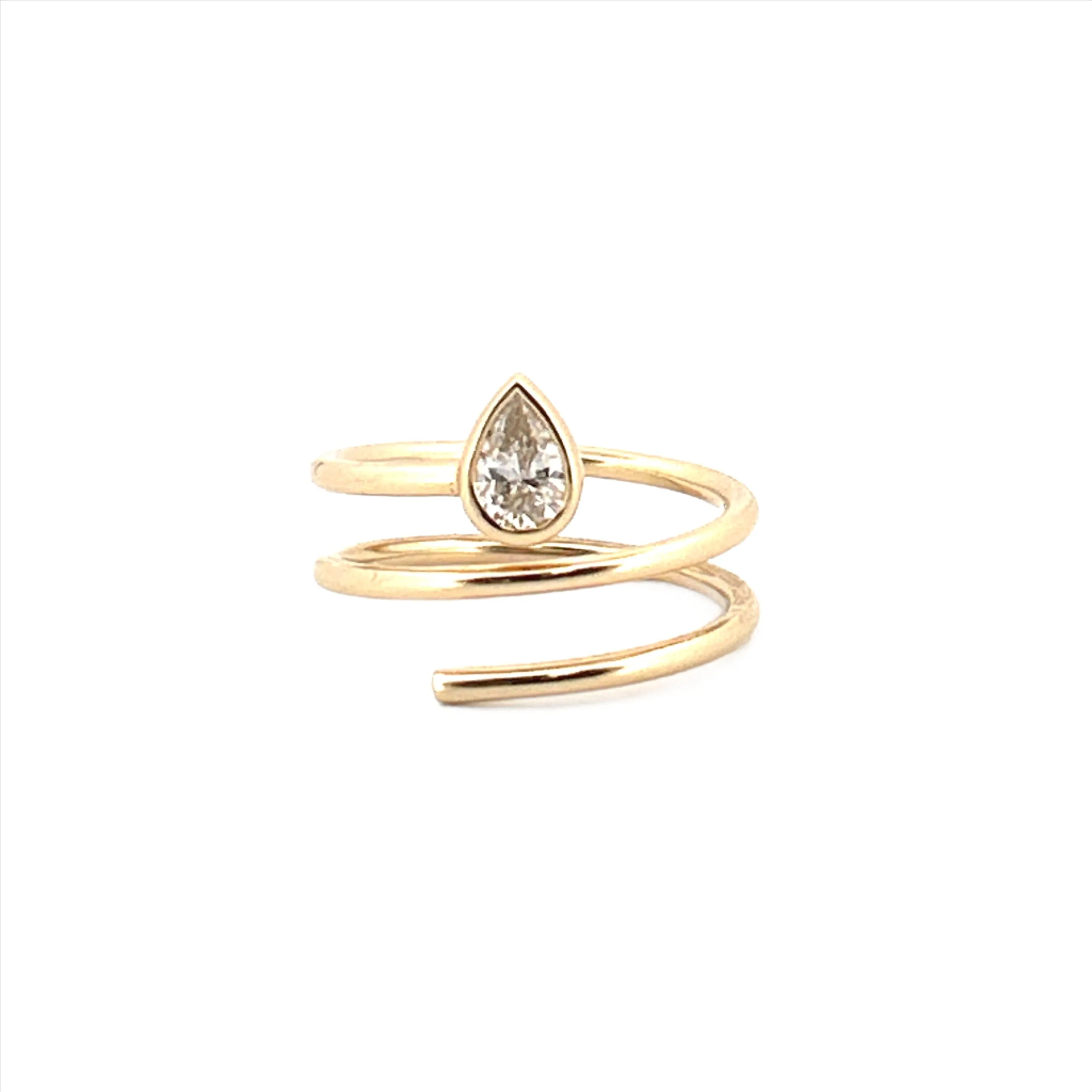 14K Gold Wrapped Pear Bezel Diamond Ring