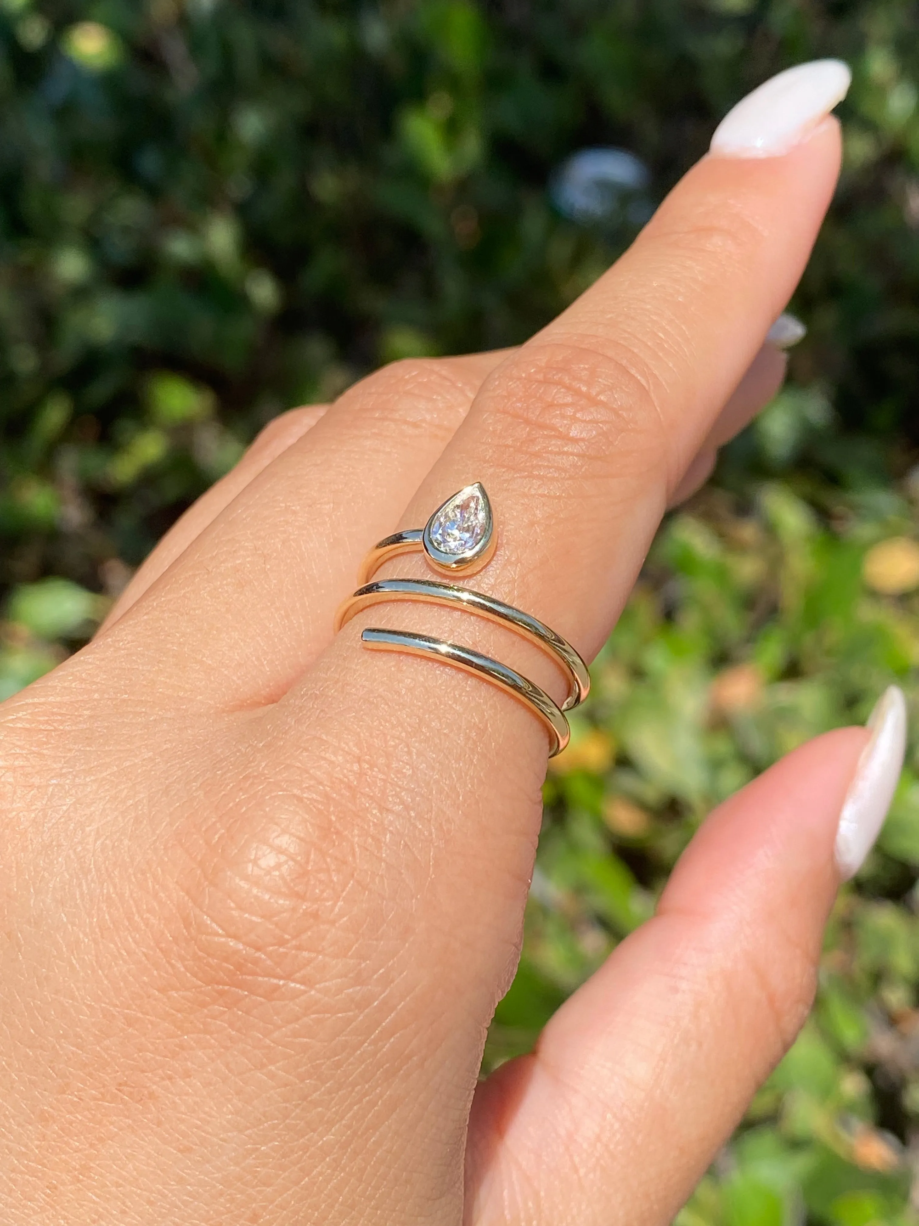 14K Gold Wrapped Pear Bezel Diamond Ring