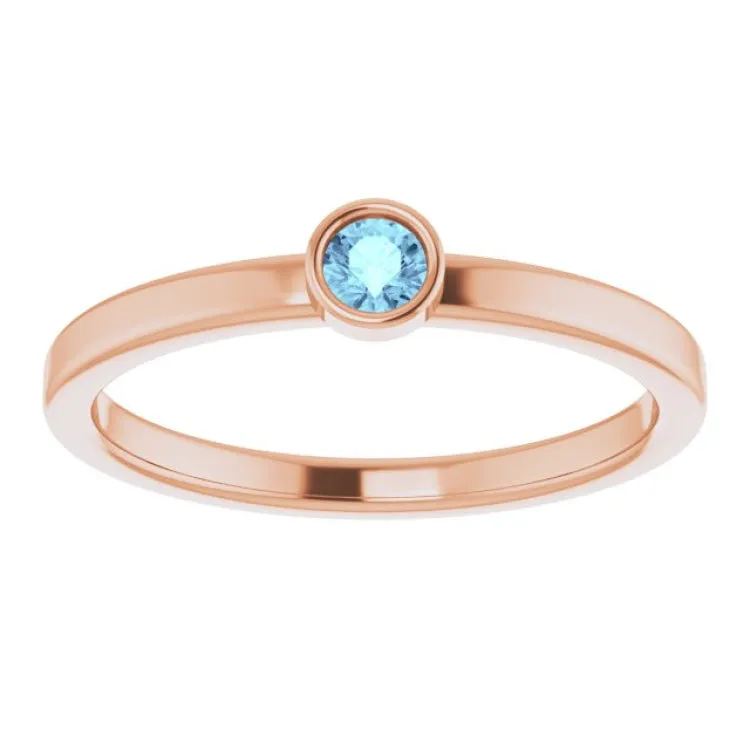 14K Rose 3 mm Natural Aquamarine Ring