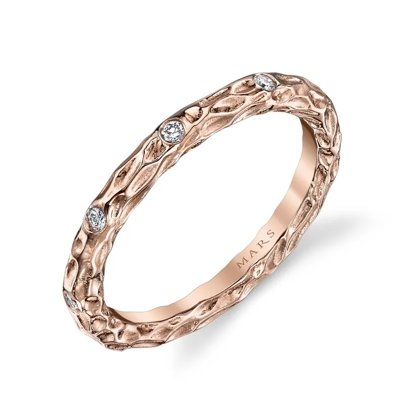 14K Rose Gold 0.14ct. Bezel Set Diamond Textured Stackable Fashion Ring