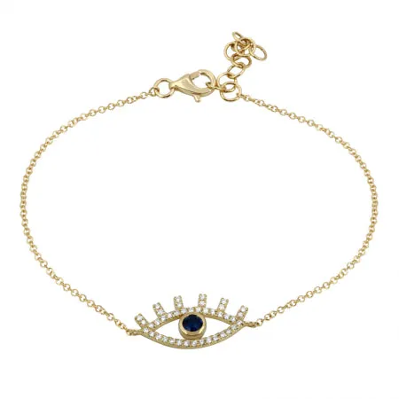 14K Rose Gold Diamond   Sapphire Evil Eye Bracelet