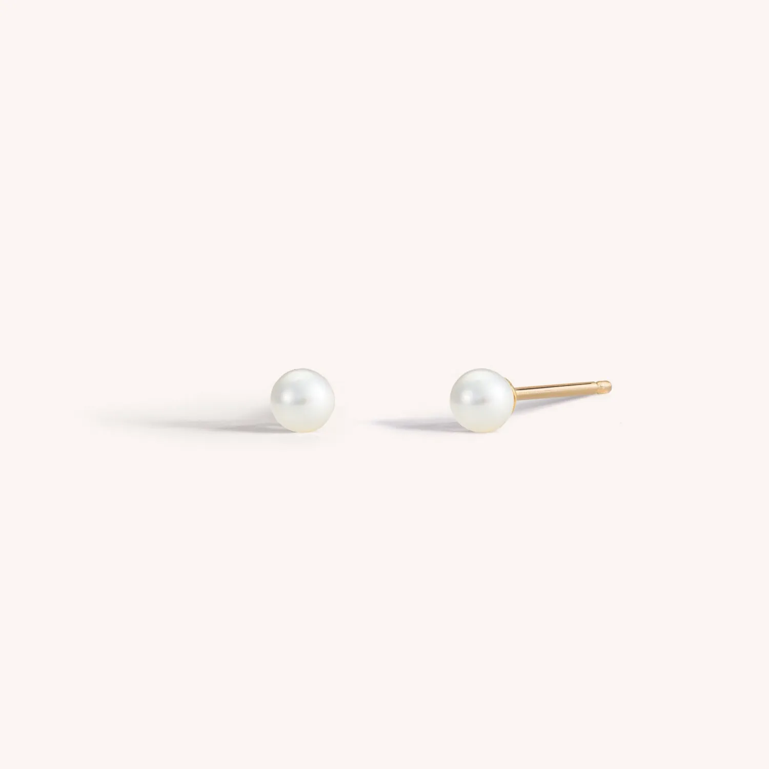 14K Solid Gold Baby Pearl Stud Earrings