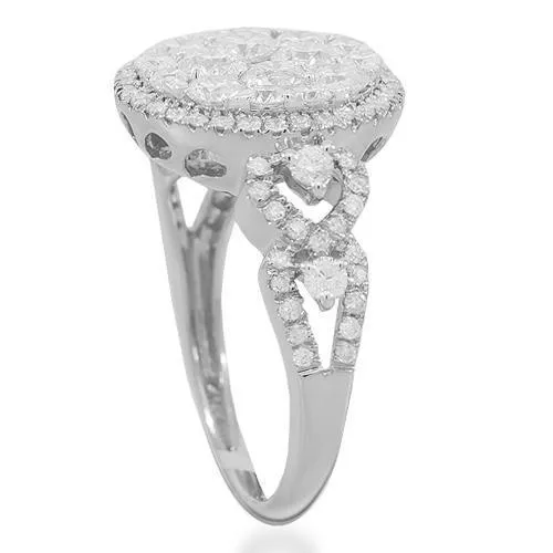 14K Solid White Gold Womens Diamond Cocktail Ring 2.01 Ctw