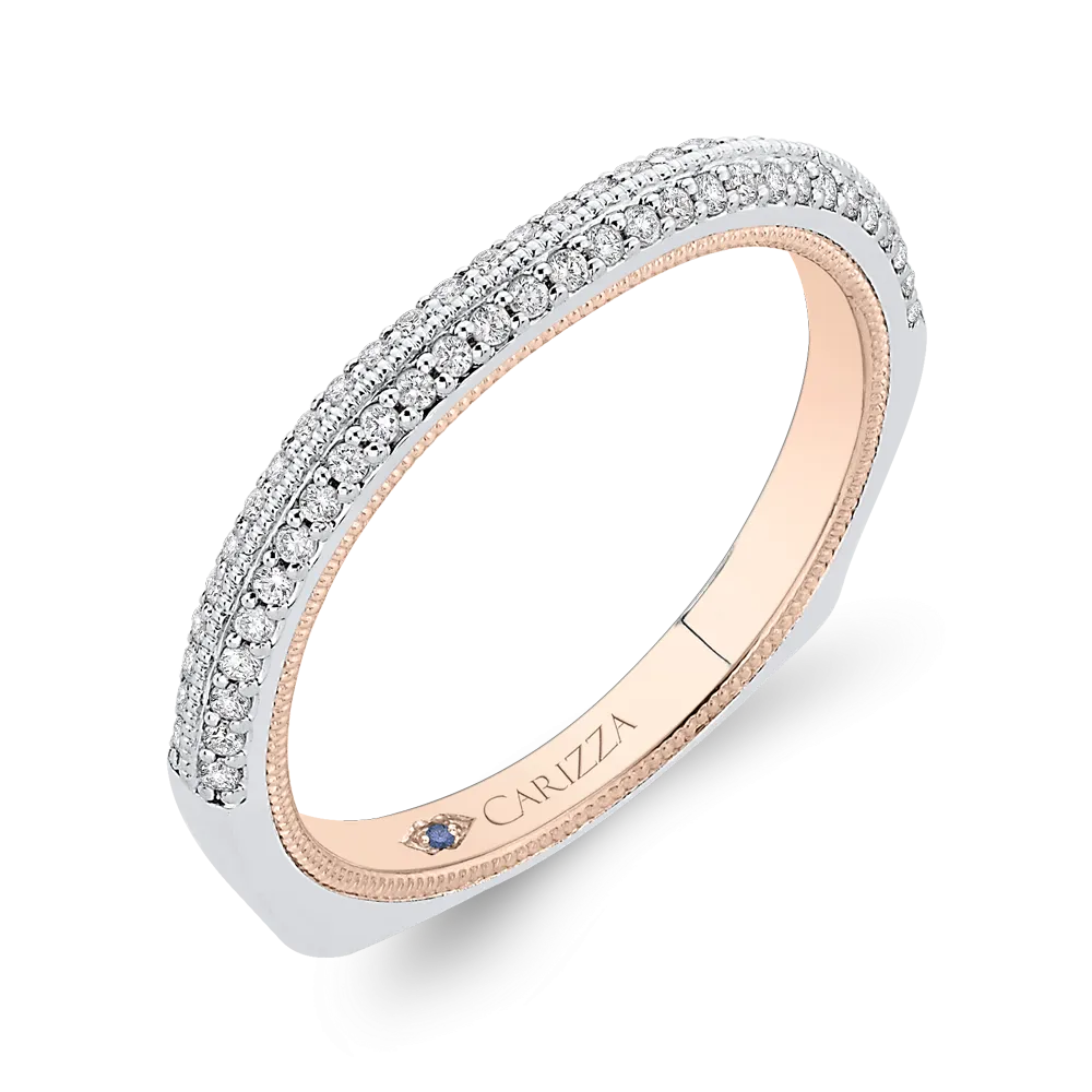 14K Two Tone Gold Round Cut Diamond Half Eternity Wedding Band