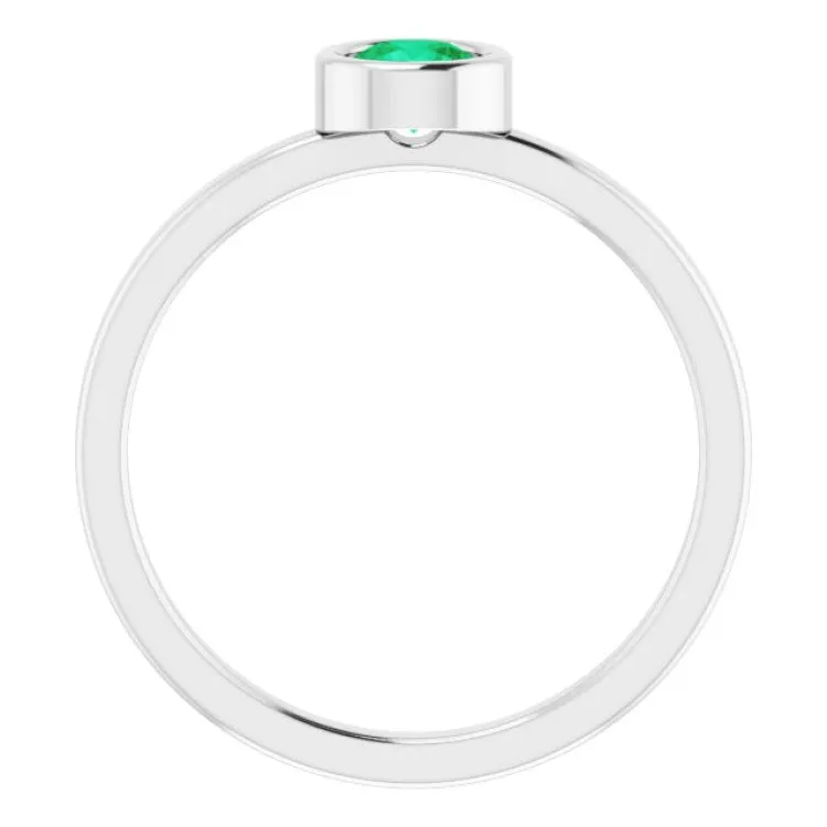 14K White 4.5 mm Natural Emerald Ring