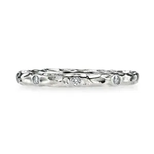 14K White Gold 0.14ct. Bezel Set Diamond Textured Stackable Fashion Ring