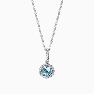 14K White Gold Aquamarine and Diamond Pendant, 0.83 TCW