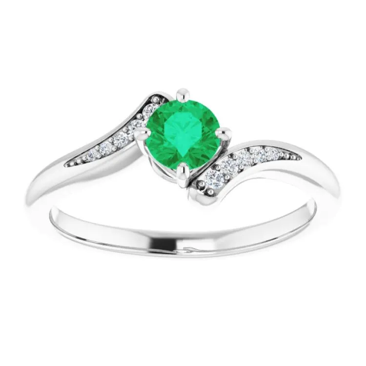 14K White Natural Emerald & .04 CTW Natural Diamond Ring