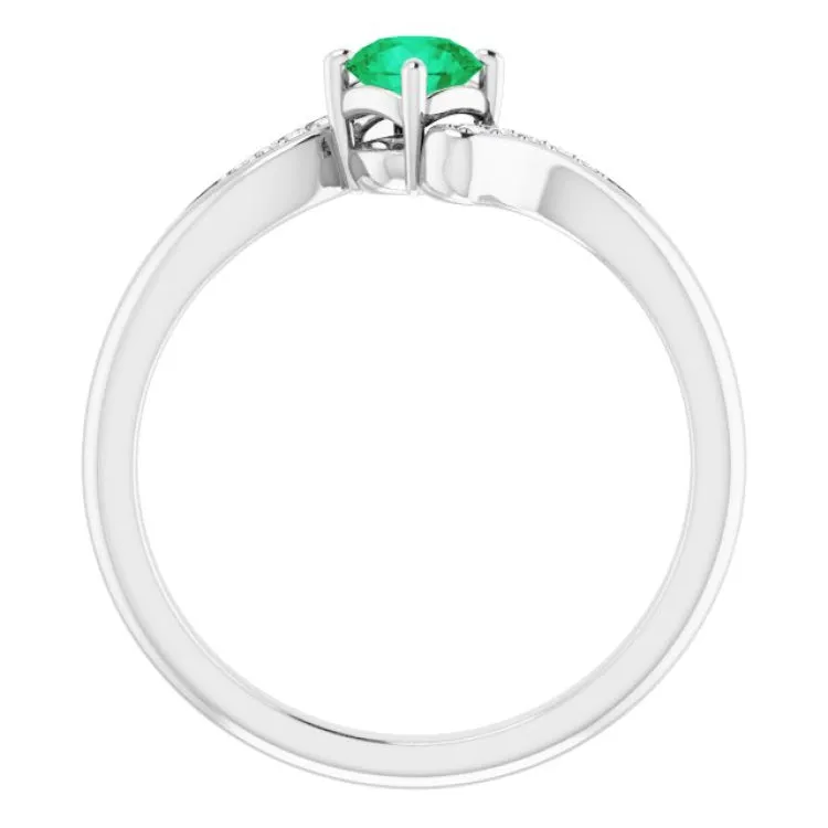 14K White Natural Emerald & .04 CTW Natural Diamond Ring