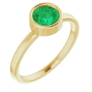 14K Yellow 6 mm Lab-Grown Emerald Ring