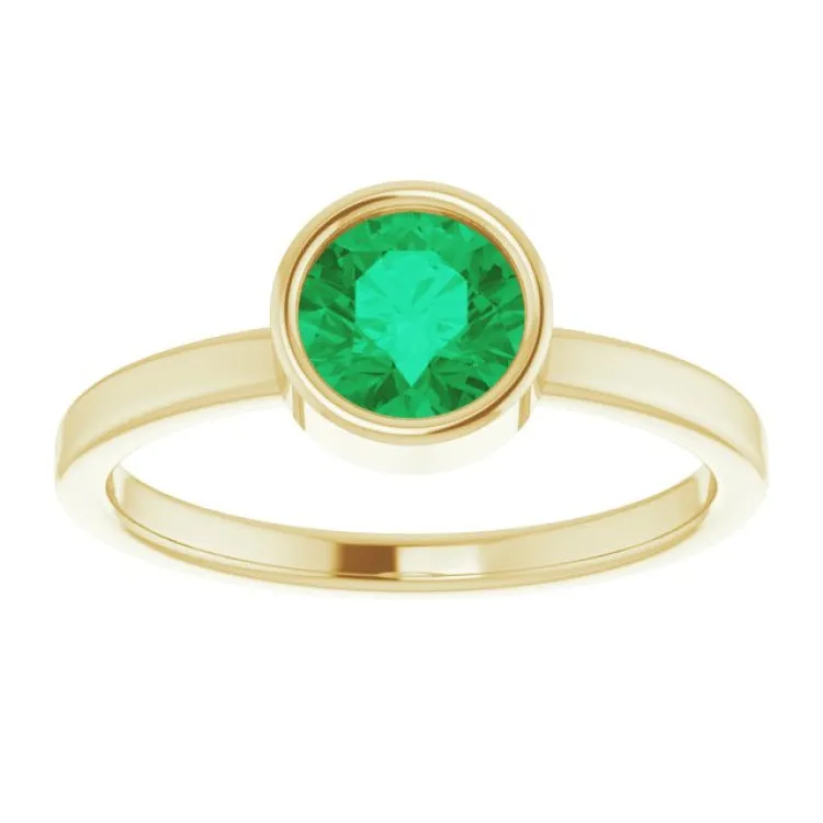 14K Yellow 6 mm Lab-Grown Emerald Ring