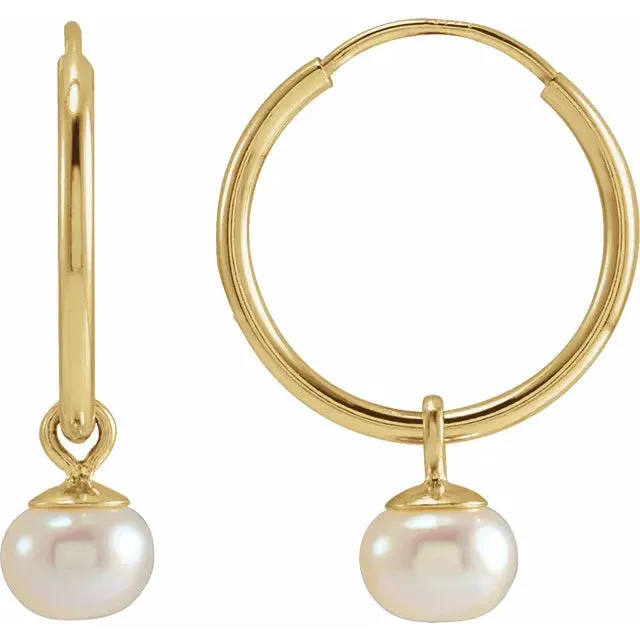 14K Yellow Gold Cultured Freshwater Pearl Huggie Earrings