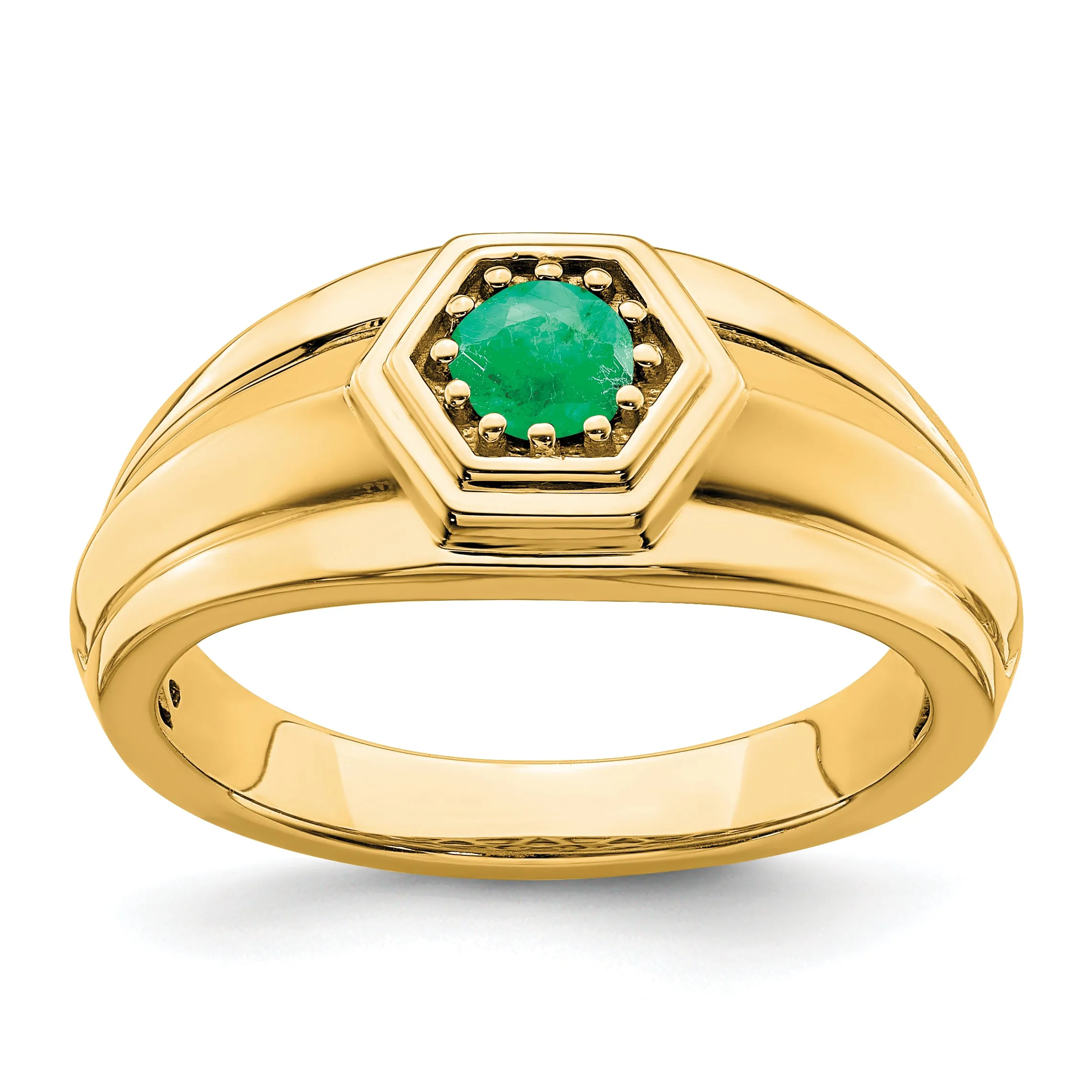 14k Yellow Gold Emerald Mens Ring