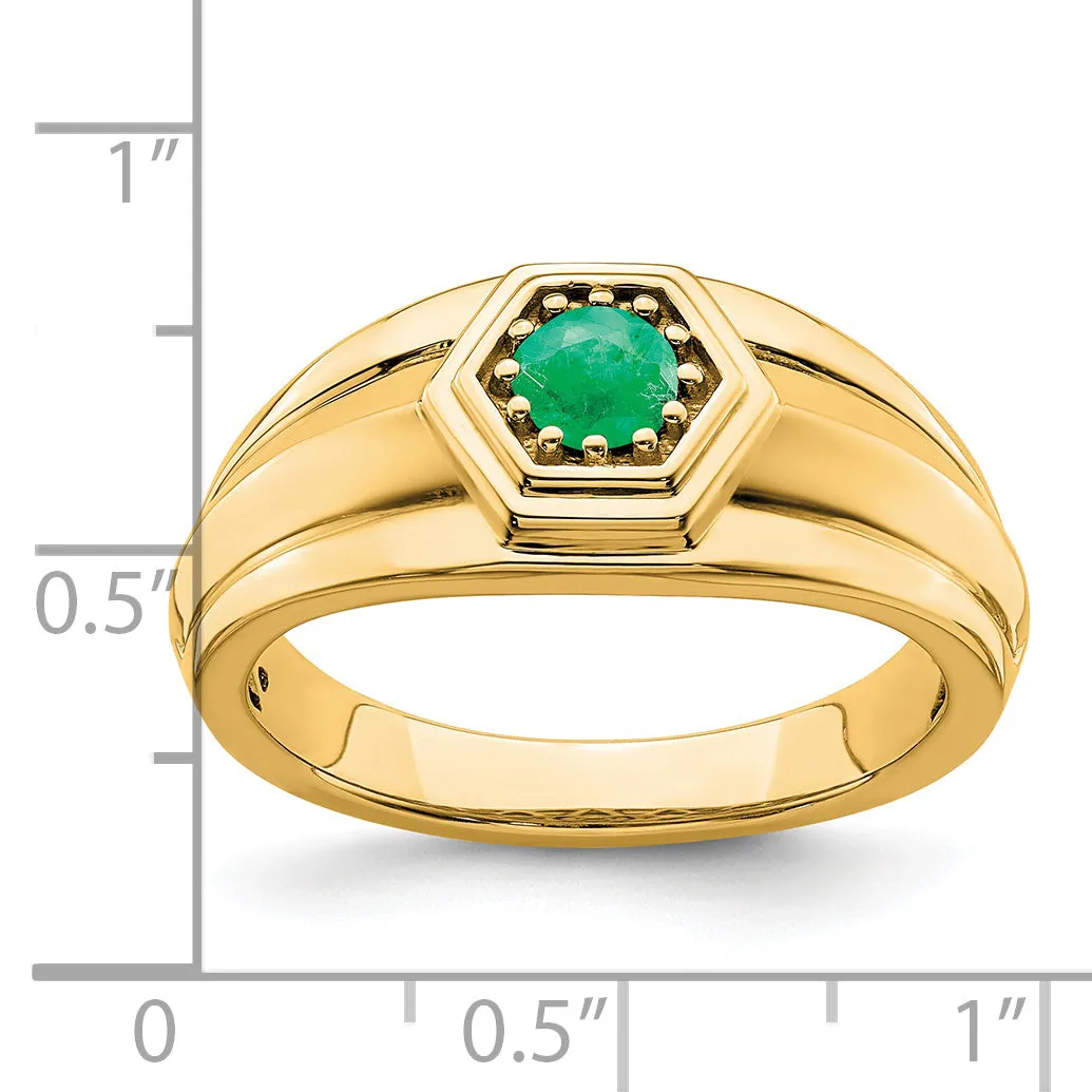 14k Yellow Gold Emerald Mens Ring