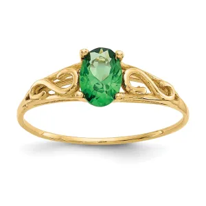 14k Yellow Gold Synthetic Emerald Ring