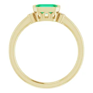 14K Yellow Lab-Grown Emerald & .02 CTW Natural Diamond Ring