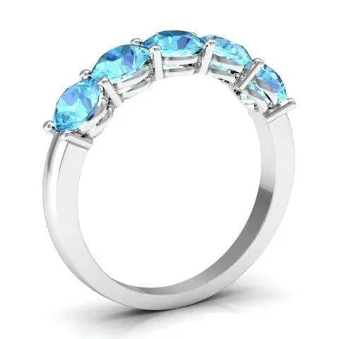 1.50cttw Shared Prong 5 Stone Aquamarine Ring