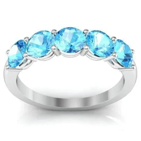 1.50cttw Shared Prong 5 Stone Aquamarine Ring