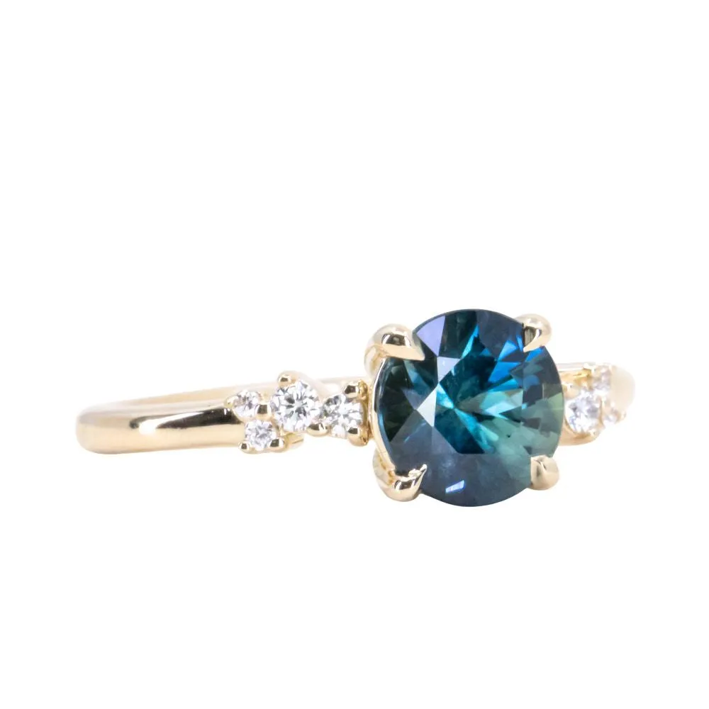 1.62ct Ocean Blue Madagascar Sapphire and Diamond Starry Night Low Profile Solitaire in 14k Yellow Gold