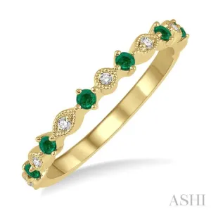 1.80 MM Round Cut Emerald and 1/20 Ctw Round Cut Diamond Half Eternity Wedding Band in 14K Yellow Gold