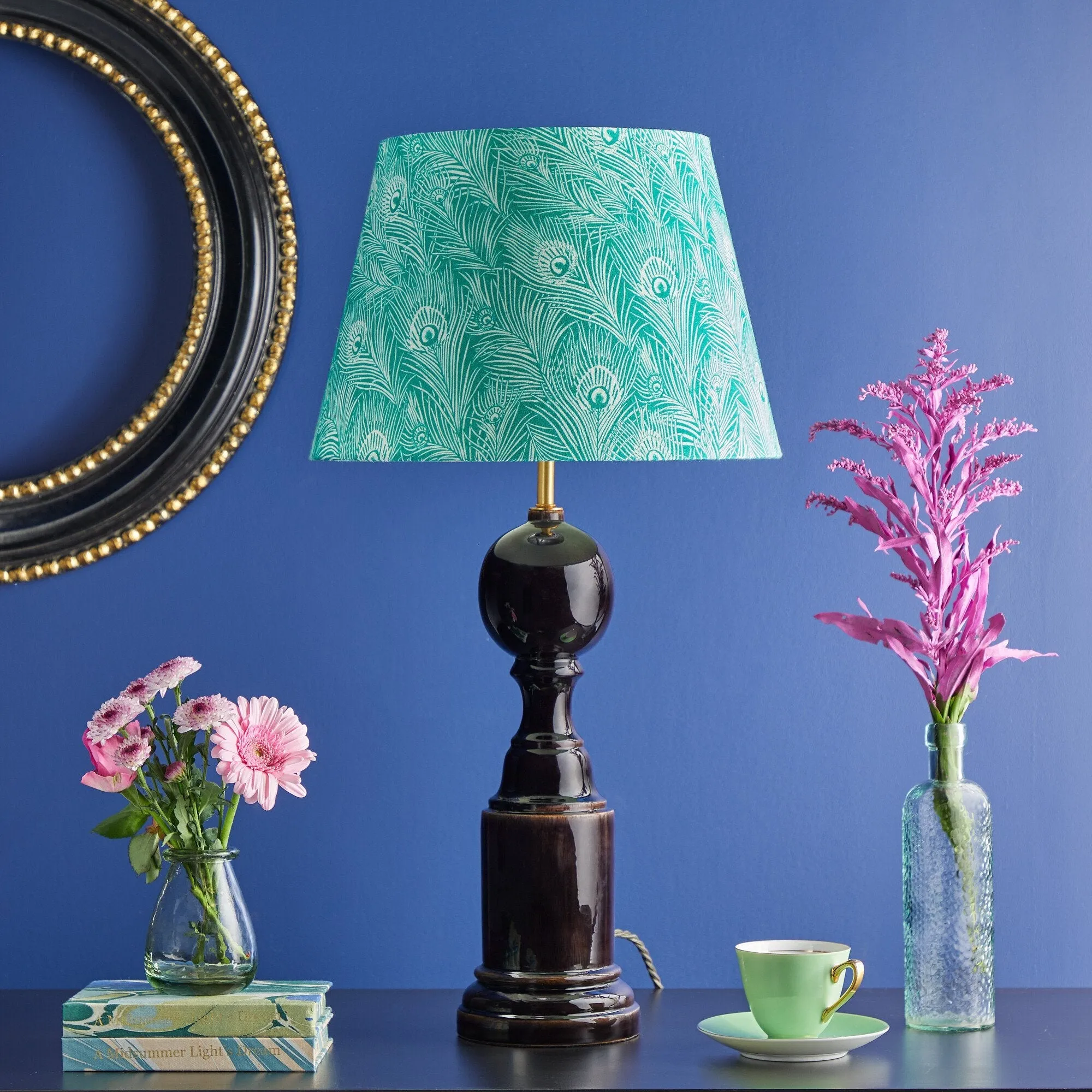 18cm drum shade in Liberty's 'Hera Plume' in jade