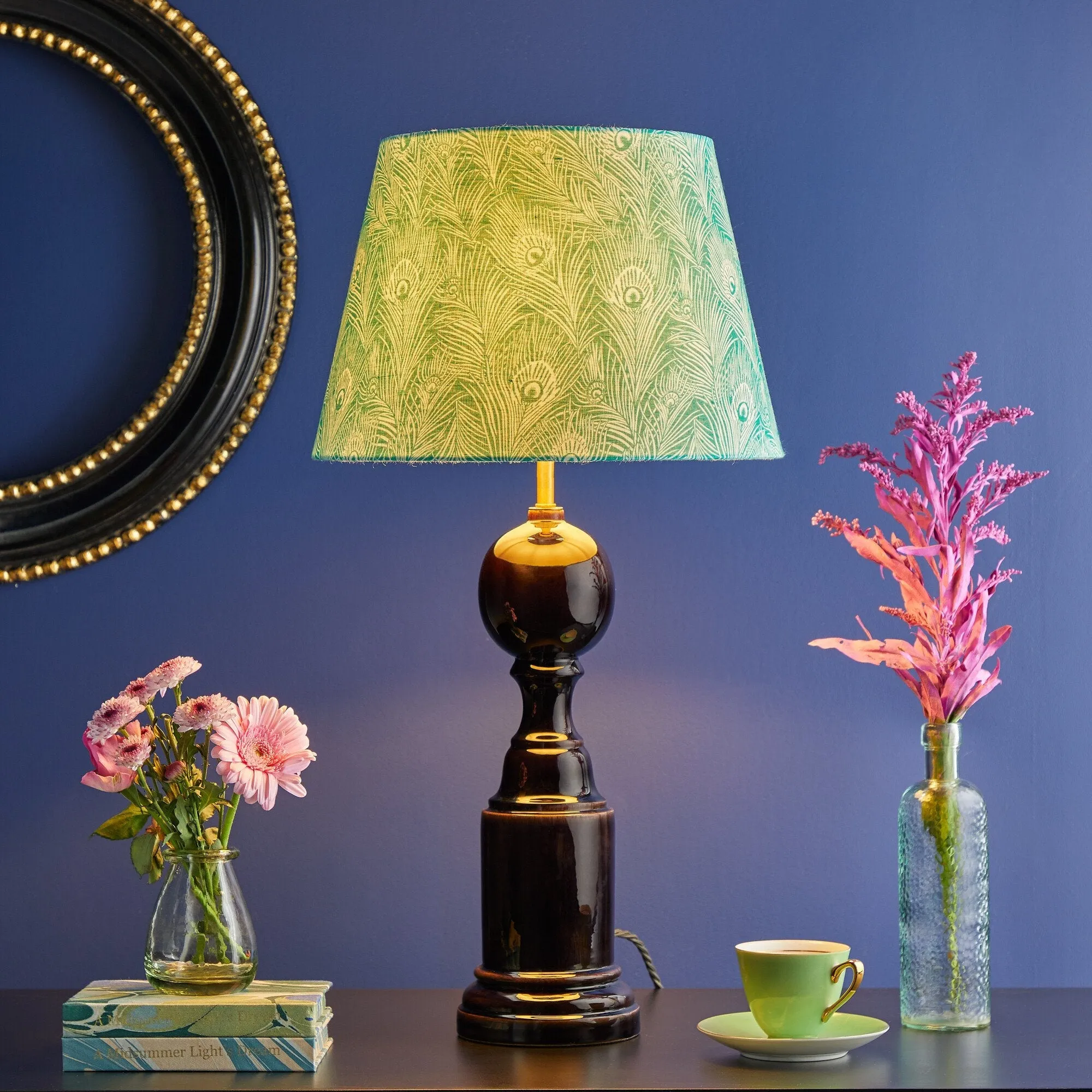 18cm drum shade in Liberty's 'Hera Plume' in jade