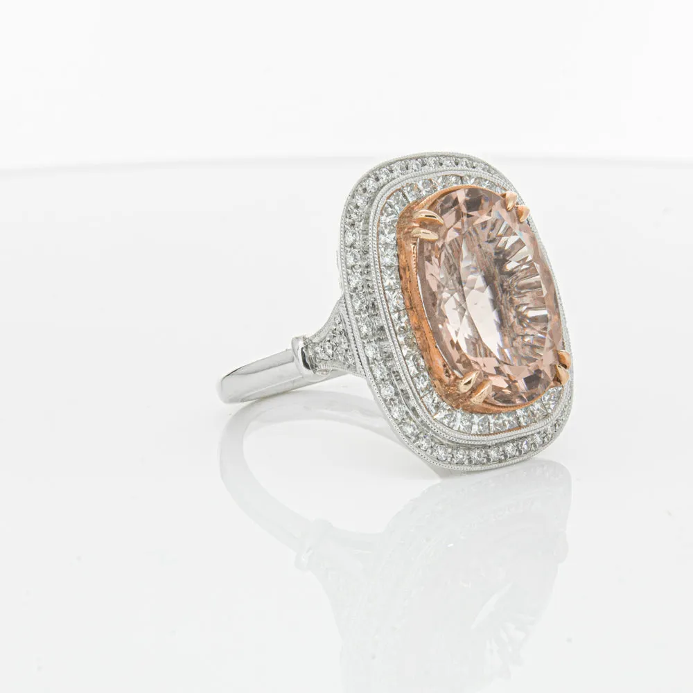 18ct White & Rose Gold 9.18ct Morganite & Diamond Halo Ring