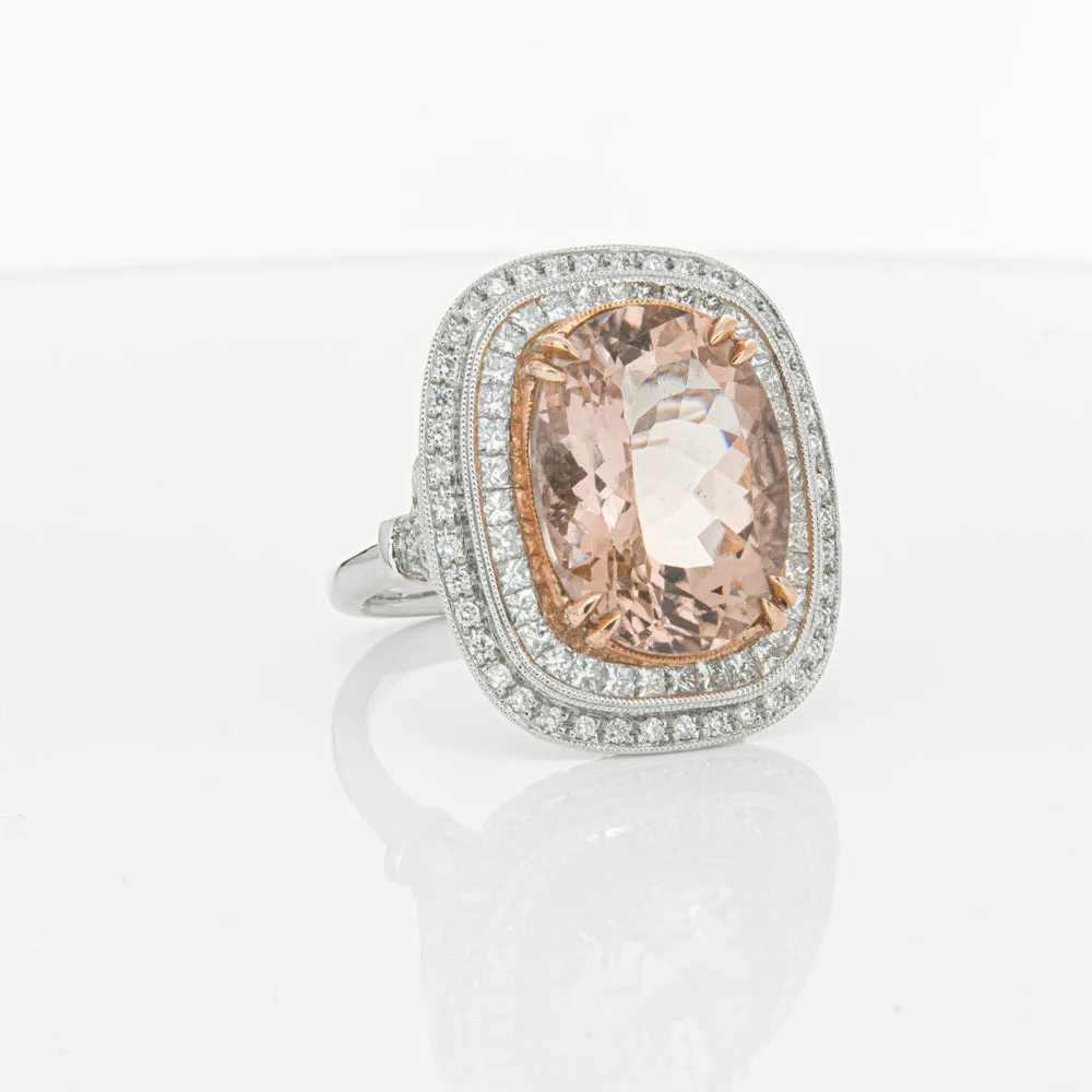 18ct White & Rose Gold 9.18ct Morganite & Diamond Halo Ring