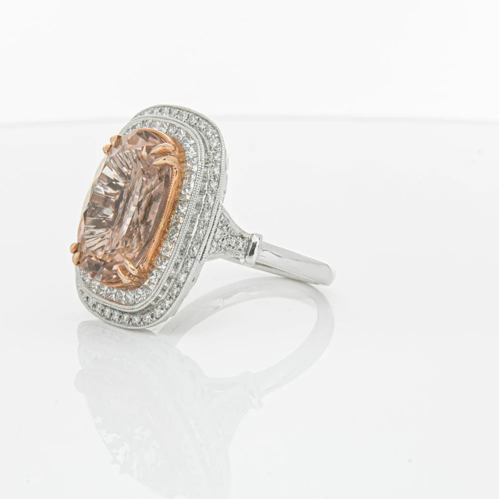 18ct White & Rose Gold 9.18ct Morganite & Diamond Halo Ring