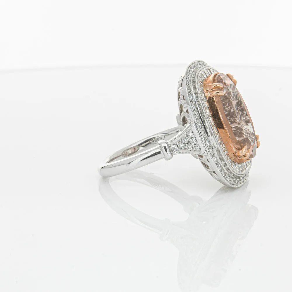 18ct White & Rose Gold 9.18ct Morganite & Diamond Halo Ring